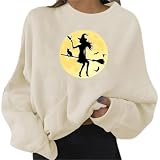 Sweater Weiblich Übergröße Halloween Sweater Mode Polyester Lauschig mit Schmetterlinge Oberteil Maedchen Sport Rundhals Weich Langarm Beig