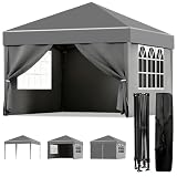 ISE Pavillon 3x3 mit 4 Seitenwänden, Faltpavillon 3x3 Stabil inkl.Tragtasche, Pavillion Stabil Winterfest UV-Schutz 50+,Partyzelt höhenverstellbar, Gartenpavillon Pop up für Outdoor & Camping G