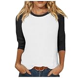 Damen-Top mit 3/4-Ärmeln, Sommer, lässiges, vielseitiges Raglan-Shirt, Rundhalsausschnitt, Freizeit-Shirt-Top Shirt Damen 3/4 Arm (Black, L)