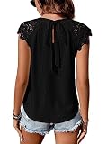 GORGLITTER Bluse Damen Elegant Sommer Bluse Mit Spitze Bluse Mit Schleife Öse Stickerei Bluse Spitzenbluse Top Schwarz XS