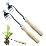 2 X Unkraut Entferner Gerät, Hacke Garten, 4-Zahn-Mehrzweck-Unkrautvernichter, Zum Einfachen Entfernen Von Unkraut, Pflanzen, Graben, Jäten, Blumen- Und Gemüsepflege, Garten Werkzeug
