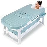 SPEESY Badewanne Erwachsene Faltbare Bathtub Sitzbadewanne 136 X 62 X 52cm Mobile Tragbare Klappbadewanne Mit Abnehmbare Abdeckung Für Kleines Badezimmer Badewanne Für Dusche & Outdoor(Blue)
