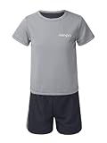 Zaldita Kinder Jungen Sport Kleidung Set Kurzarm Sportshirt mit Kurze Hose Sport Trikot Set Trainingsanzug Basketball Fitness Laufen ABA Grau Ea 122-128