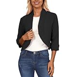 YOSUWOAI Damen mit Stehkragen 3/4 Ärmeln Blazer für Büro Freizeit Elegantes Vorne Offen Kurzblazer Einfarbig Business Anzug Jacke Leicht Sportlich Cardigan Festlich Schulterjack