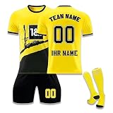 BVB Trikot Personalisiert fußball Trikot mit Name Nummer fur Kinder Erwachsene Fussball T-Shirt Shorts Socken Sets (DE/NL/SE/PL, Alphanumerisch, L, Regular, Regular, A)