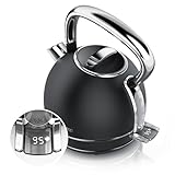 Arendo - Wasserkocher Edelstahl mit Temperatureinstellung - LED Anzeige mit Touch Panel - Wasserkessel Retro Vintage – 1,7 Liter – Warmhaltefunktion – Zwischenmessung – austauschbarer Kalk