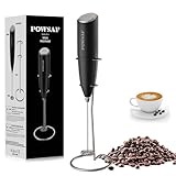 POWSAF Milchaufschäumer,Milchschäumer elektrisch mit Ständer, milchaufschäumer stab,13000 U/min, Milchschäumer für Kaffee, Latte, Cappuccino, Schwarz/Silbrig