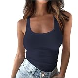 Flodxo Damen Weste Tops Übergröße Y2K ärmellose T-Shirts Sommer gerippte Westen U-Ausschnitt Crop Tops Slim Fit Basic Camisole Stretch Elegant Casual Laldies Blusen für Workout Yoga Gym, navy, M