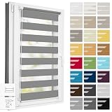 Estika Doppelrollo Klemmfix ohne Bohren nach Maß - 27 Stofffarben - Breite 30-129 cm - Höhe 120 cm, 150 cm, 220 cm - Rollos für Fenster ohne Bohren, Duo Rollo, Fensterrollos fü