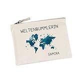 Herz & Heim® kleine Kulturtasche mit Wunschnamen für Weltenbummler Weltenb