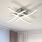Dorlink Deckenlampe LED Modern, Deckenlampe Schlafzimmer 24W 2160LM, Lampe Wohnzimmer 4500K, Art Deco Wellen Esstischlampe, 4 Lichter Flurlampe Decke, Silber LED Deckenlampe für Küche, Ø46CM