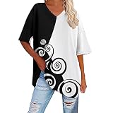 Lässige Damen-T-Shirts mit Lockerem V-Ausschnitt kurzen Ärmeln, Sommer-Freizeithemden Sommerbluse Damen Kurzarm Rundhals Tshirt D