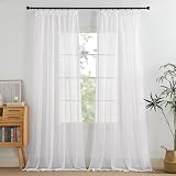 PONY DANCE Weiße Gardinen mit Kräuselband für Schienensystem 2er Set H 245 x B 140 cm Leinenoptik Gardine Transparent Vorhänge Durchlässig Sheer C