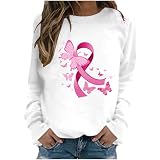 ANHATUIV Brustkrebs-Bewusstseins-Shirt, Rundhalsausschnitt, Langarmshirt, Tunika, Tops, Sonnenblumen-Grafik, Top, klassisch, trendig, leicht, lässig, Sweatshirt, lockerer Pullover, Weiß36, L