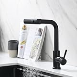 AIMADI Wasserhahn Küche Ausziehbar Schwarz Küchenarmatur mit Brause 3 Strahlarte Hochdruck Armatur Küche 360° Schwenkbar Spültischarmatur Mischbatterie Küche aus E