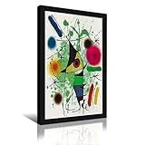 YYUEQIL Joan Miro Surrealismus-Poster, Motiv: Der singende Fisch, Fotokunst, Gemälde, Leinwand, Heimdekoration, Schlafzimmer, moderne Dekorationen, schwarzer Rahmen, 50 x 75