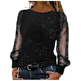 Pamqsen Warehouse Deals Angebote Glitzer Oberteile Damen Pailletten Elegant Silvester Outfit - Sexy Netzoberteil Festliche Glitzer Top Modern Casual Mit Frauen Glitzer Shirt Transparentes Party