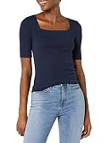Amazon Essentials Damen Halbarm-T-Shirt mit eckigem Ausschnitt in schmaler Passform, Marineblau, XL