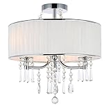 OJXIER Moderner Kristallkronleuchter, kleine 3-flammige Trommel-Pendelleuchte, halbbündige Deckenlampe mit rundem weißem Stoffschirm, ideal für Schlafzimmer/Esszimmer/Wohnzimmer/Hoteldek