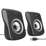 apm Kabelgebundene USB 2.0 Lautsprecher, PC-Computer-Duo-Lautsprecher, Klarer und hochwertiger Klang, USB-betrieben, Lautstärkeregler, 6W RMS Ausgangsleistung, Kompaktes Design, Grau, 571073