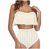 DxanDn Tankini Damen Bauchweg High Waist Bikini Set Zweiteilige Bademode Rüschen Bedruckt Konservieren Badeanzug Halter Tankini Oberteil mit Triangle Badeshorts für Surfen, Strand, Sonnenb