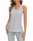 MINTLIMIT Damen Ärmellos Blusen Glitzer Tank Top Sommer Oberteile V-Ausschnitt Blusen Tops (Silbrig M)