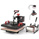 CREWORKS Hitzepresse 15'x15', 5-in-1 360-Grad-Schwenk-Shirt-Druckmaschine mit digitaler Steuerung, 38x38cm Transferpresse mit Zwei Heizrohren für Tassen, Hüte, Platten und Kapp