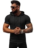 OZONEE Herren T-Shirt Kapuze T Shirt Tshirt Kapuzenpullover Sweatshirt Hoodie Sweatjacke Trainingsjacke Sportjacke Kurzarm Kurzarmshirt Tee Top Sport Sportswear 777/7350T/3 SCHWARZ L