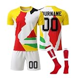 LILIHOT Personalisiert Fußballtrikot Kinder Erwachsene Fusstball Shorts Socks&trikots 3 Teiliges Set,mit Namen Teamname Nummer Logo Atmungsaktiv Sport Tshirt Trainingsanzug Fantrikot(#B Yellow)
