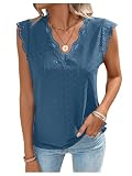 GORGLITTER Spitzenshirt Damen Elegant Tshirt Mit Spitze Sommer Oberteile Spitzentop Mit V-Ausschnitt Dunkelblau M