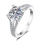 Weißgold Ring 585 Damen, Eheringe 14K Gold Labor Geschaffener Diamant 2ct Hohlrund Silber für Geburtstag Größe 56 (17.8)