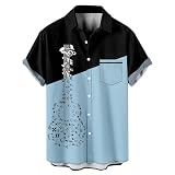 YBWZH Herrensommer Hawaiianstyle Casual Gedruckt Kragen Button Pocket Shirt Weich Und Atmungsaktiv Slim Fit Und Loose Fit Tägliche Reise Und Bewegung Plus Size Männer T-Shirt (Black #7, XL)