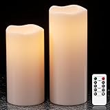 Eldnacele Wasserdichte Flammenlose Kerzen mit Fernbedienung/Timer-Funktion, Batteriebetriebene Große Flackernde LED-Säulenkerzen für Outdoor Garten Laternen Dekoration(Weiß,10cm x 20cm/25cm)