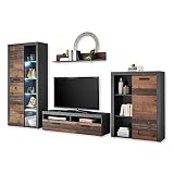 JONES Vintage Wohnwand Komplett-Set in Old Wood Optik, Betonoxid - Retro Schrankwand für Ihr Wohnzimmer - 320 x 190 x 40 cm (B/H/T)
