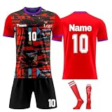 Generisch Fußball Trikot mit eigenem Namen Nummer und Logo, Personalisierte Fussball Trikot Shorts Socken Set Jungen, Fußball Trik