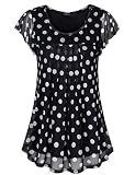 Vafoly Frauen Sommerkleidung, Damen Frühling Tops und Blusen Kurzarm Elegante Bluse Tupfen Mode Blusen Tops für Frauen 2020 Schwarzer Tupfen 3XL