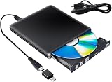 PAPOIYA Externe Blu Ray CD DVD Laufwerk USB 3.0 Type C Externer DVD Blu-ray CD/DVD RW ROM Bluray Laufwerk Drive für Laptop Windows 11/10 Mac MacBook (Black)