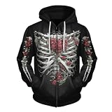 Beokeuioe Herren Kapuzenpullover Skelett Druck Sweatshirt Halloween Cosplay Outfits Oversize Hoodie mit Kapuze Sweatjacke Entsetzen Bedruckt Oberteile Langarmshirt B