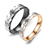 Daesar Ringe Hochzeit Set 2 Ringe, Verlobungsringe Paar Rosegold Schwarz 4MM 6MM I will always be with you mit Zirkonia Freundschaftsringe Edelstahl für 2 Damen Gr.62 (19.7)& Herren Gr.65 (20.7)