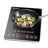 Induktionskochfeld 1 Platte, AMZCHEF Kochplatte Induktion mit ultradünnem Design, 20-Temperaturstufen und 20-Leistungseinstellung, 2000W Induktionskochplatte mit 3-Stunden-Timer, S