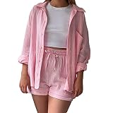 Summer Muslin Blouse Zweiteiler Damen Bluse und Short volleyball set fitness kleidung damen set clothes damen musselin bluse festival shorts hose damen sommer elegant hausanzug damen baumw