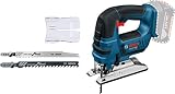 Bosch Professional 18V System Akku Stichsäge GST 18V-LI B (Bügelversion, Schnitttiefe in Holz/Alu/Metall: 120/20/8 mm, 3 Stichsägeblätter, Spanreißschutz, ohne Akku/ Ladegerät)
