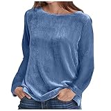 Lose Sweatshirts für Frauen solide lässige Top samt Pulli Herbst- / Winter-Rundhals-Langarm-Bluse Langarm Damen Ob