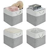 Aufbewahrungsbox Faltbox (4 Pack) 30x30x30,Großer Faltboxen Aufbewahrungskorb Stoff,Körbe Aufbewahrung,Ordnungsboxen,Körbe für Regale Kallax,für Kleidung Spielzeug Werkzeug Kleiderschrank (Grau/weiß)