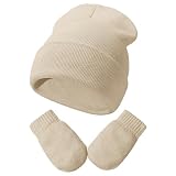 Wintermützen für Kleinkinder, Mädchen Jungen, weiche Babymützen für Kleinkinder, gestrickte Wintermützen mit glvoes Wintermütze Mädchen 5 Jahre (Beige, 3-24 Months)