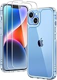 TAURI 3 in 1 für iPhone 14 Hülle, 1 Handyhülle+2 Schutzfolie, [Nie Vergilbung] Handyhülle für iPhone 14 Case Schlanke Stoßfeste Anti-Kratzt - Transp