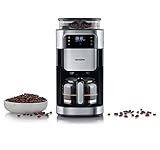 Severin Kaffeemaschine mit Mahlwerk, Kaffeeautomat mit Glaskanne und Timer-Funktion, auch als Filterkaffeemaschine, für bis zu 10 Tassen Kaffee, 1000 Watt, schwarz, Edelstahl, KA 4813