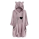 Damen Katzenohren Hoodie Oversize Sweatshirt Pullover Loose Fit Freizeit Langarmshirt Herbst Winter Niedlich Drucken Ob