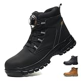 COOU Sicherheitsstiefel Herren Damen Leicht Wasserdicht Arbeitsschuhe mit Stahlkappe Sicherheitsschuhe Rutschfest Arbeitsstiefel Schwarz 40