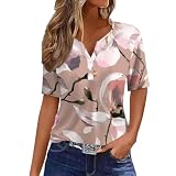 Damen-T-Shirt, V-Ausschnitt, Pailletten, kurzärmelig, Sommer, Blusen, Tunika, locker, Bluse, Top, T-Shirt, Blumendruck, locker, Tops, schick, Tunika, roségold, S
